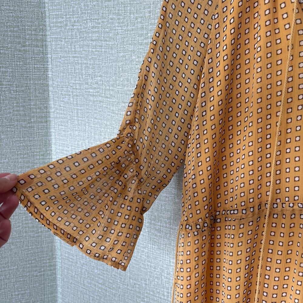 NWT Anne Chen x Stylewe Yellow Boho Tiered Midi Dress Sz L Peasant Bell Sleeve - Picture 4 of 9